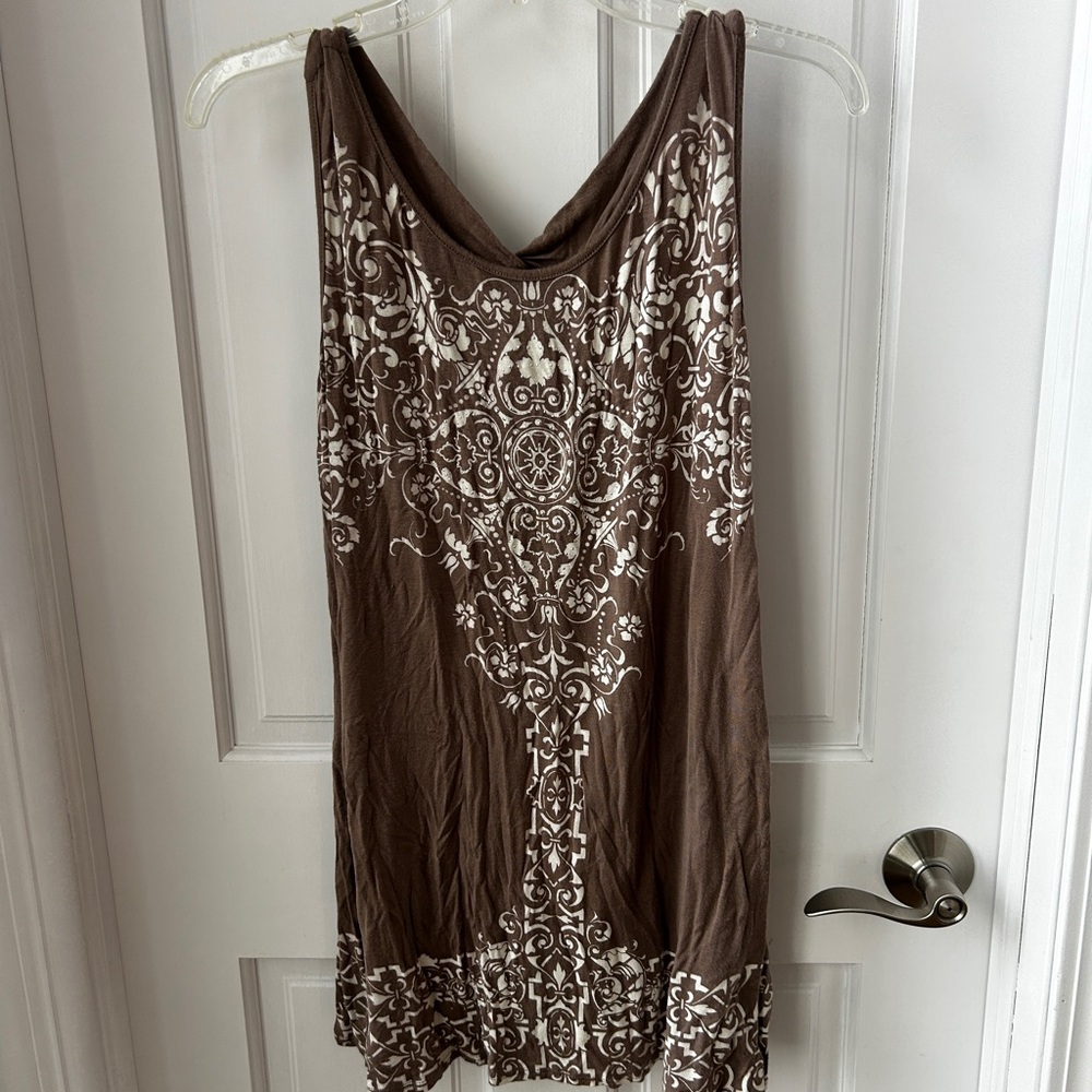 B.L.E.U. Chocolate Brown Tank Top with Ivory Patterns